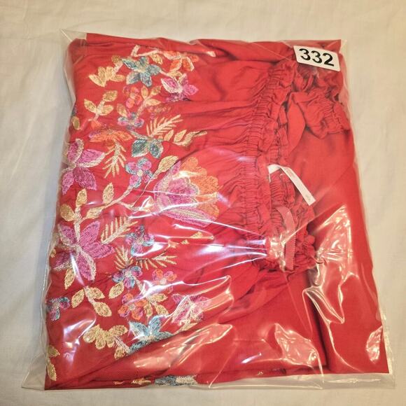 Free People Off Shoulder Embroidered Boho Dress S Red Floral Festival Gypsy Chic - Picture 12 of 12